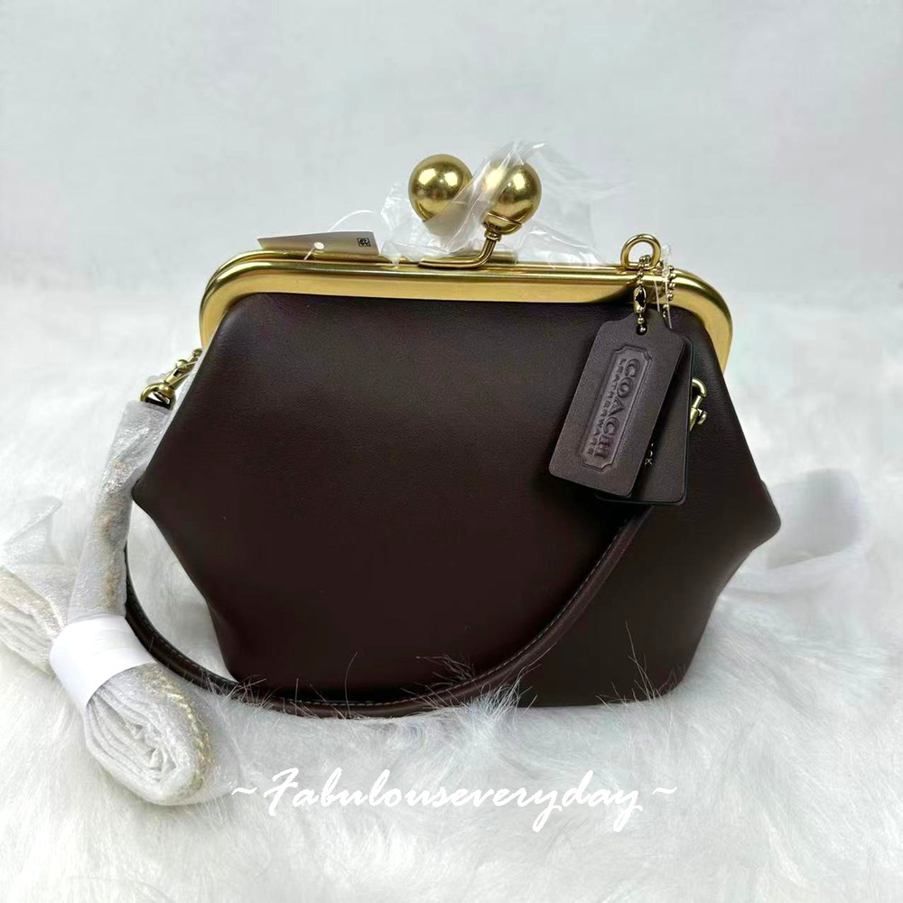 Coach Kisslock Frame Bag 16 Crossbody In Leather/Gold/Maple CCY28 NWT